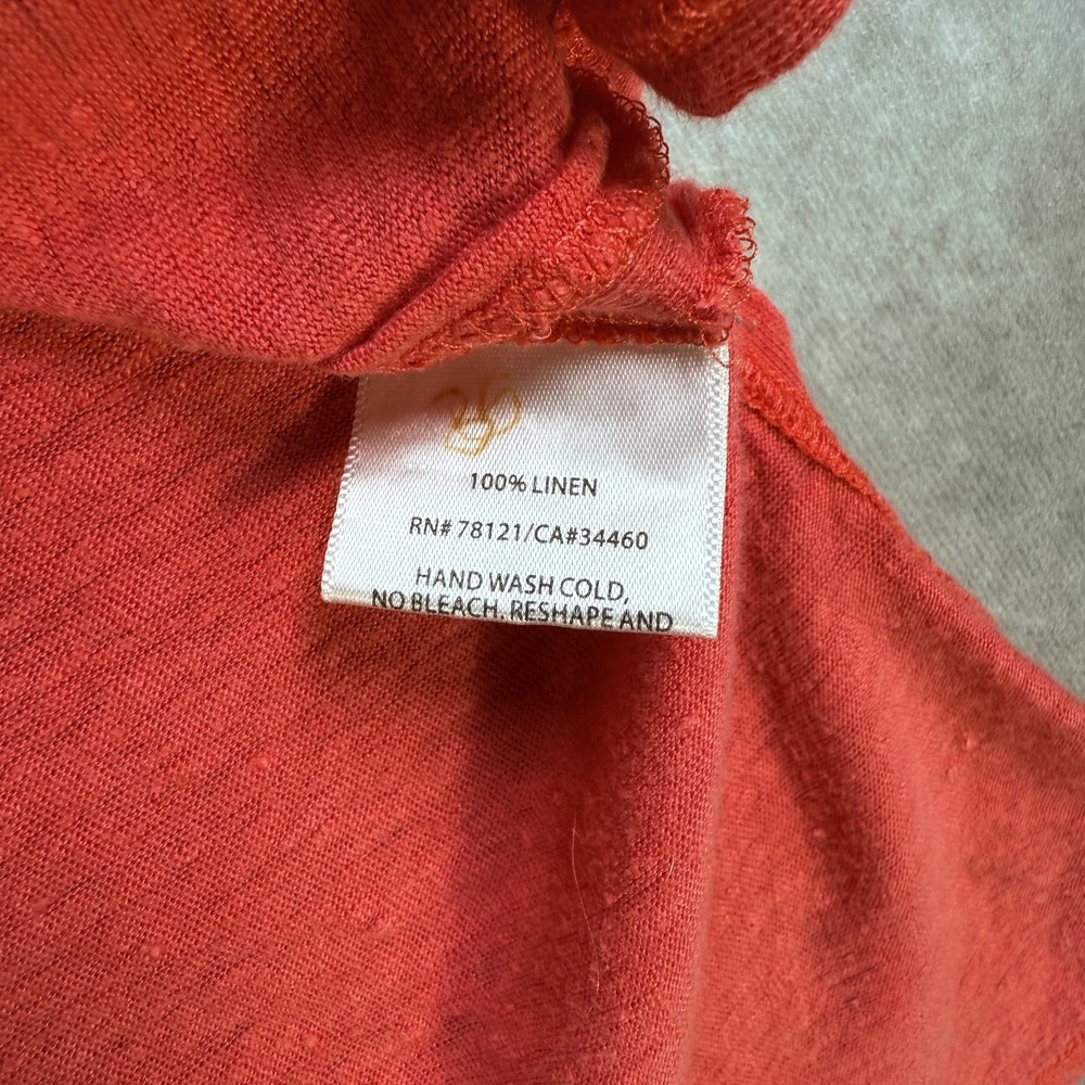 Eileen Fisher Shirt Women Coral Pink 100% Linen Cropped Boxy Short Sleeve Breezy - Picture 4 of 7
